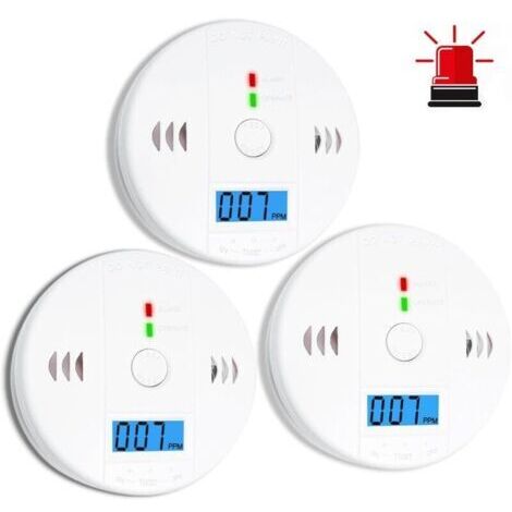 Lot de 3 détecteurs de monoxyde de carbone, détecteur de CO, alarme de monoxyde de carbone, détecteur de CO2 alimenté par batterie avec écran LCD, pour maison, cuisine, restaurant, hôtel, bureau