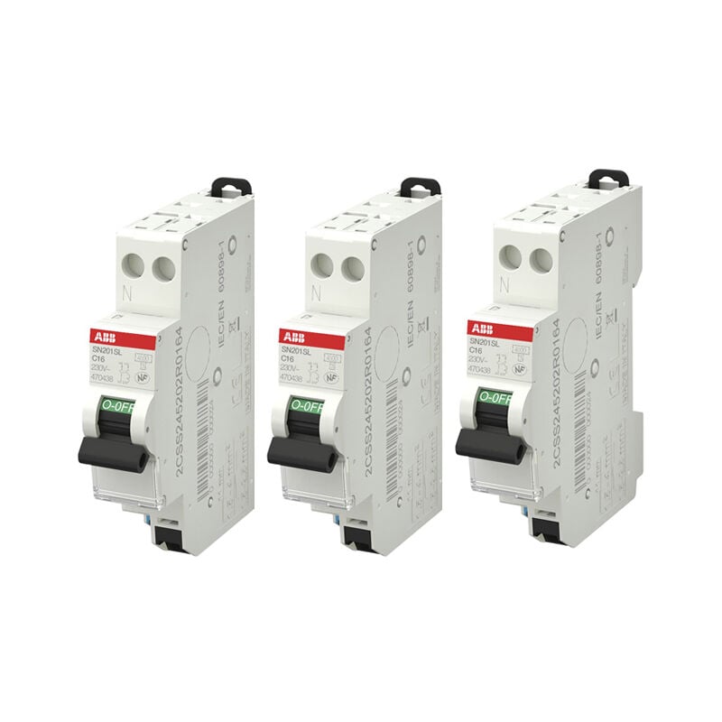 Lot de 3 disjoncteurs automatiques Ph+N raccordement Rapide 16A-4,5Ka ABB