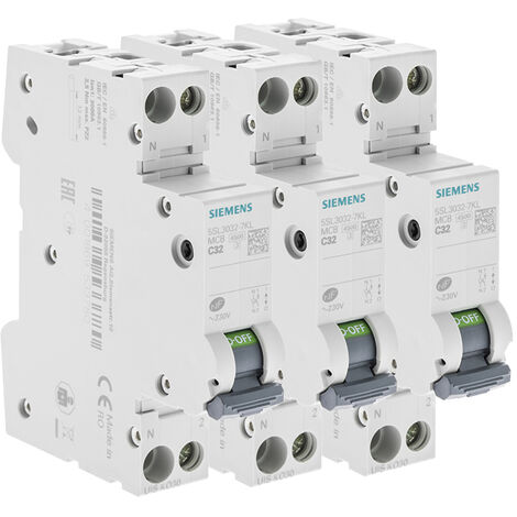 Lot de 3 Disjoncteurs électriques phase + neutre 32A - SIEMENS