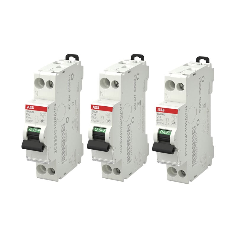 Lot de 3 disjoncteurs Ph+N raccordement Vis 10A-4,5Ka - Courbe c ABB