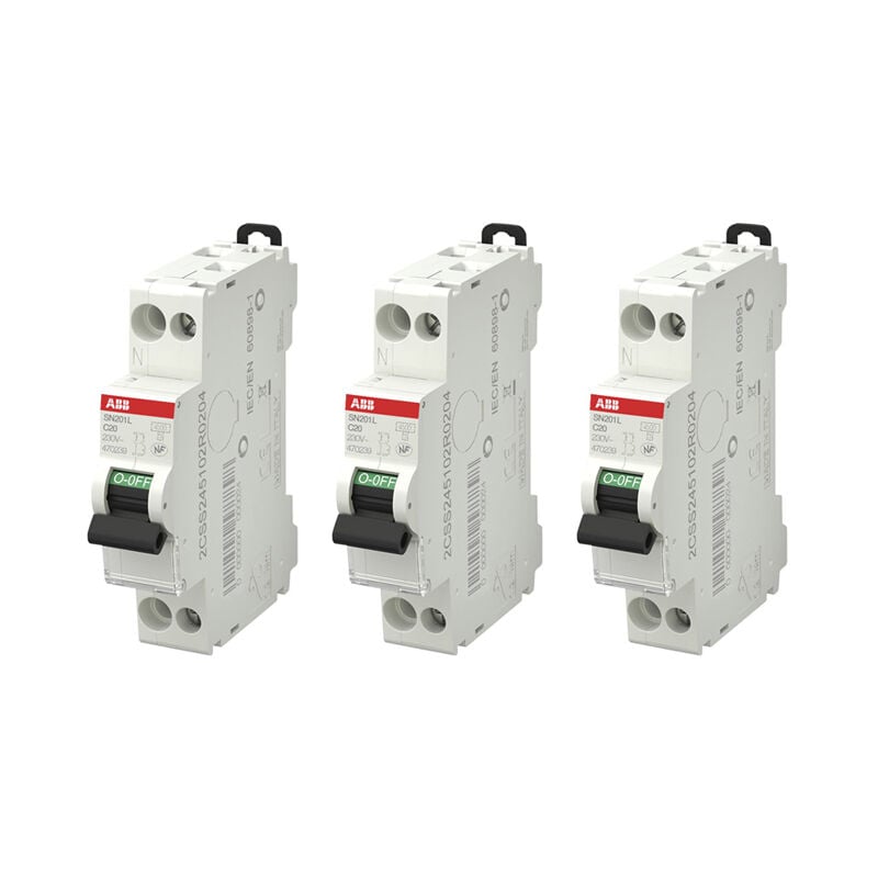 Lot de 3 disjoncteurs Ph+N raccordement Vis 20A-4,5Ka - Courbe c ABB