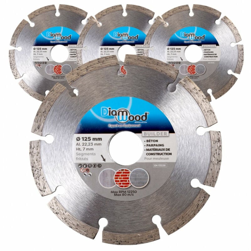 Lot de 3 disques diamant 125 x Al. 22,23 x Ht. 7 mm béton, parpaings, matériaux de construction - builder Diamwood