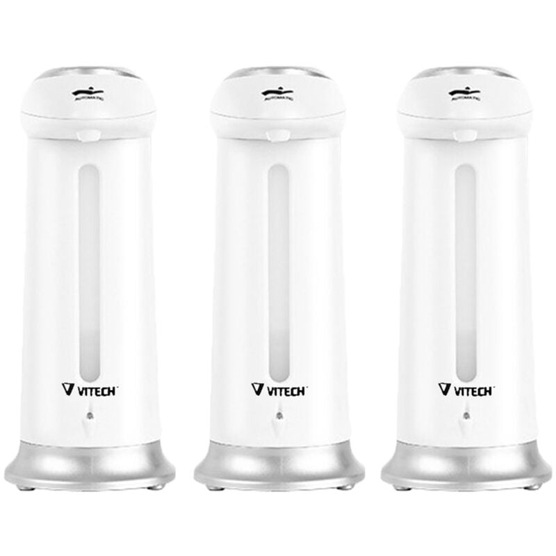 Lot de 3 distributeurs automatiques de savon, gel hydroalcoolique 330 ml gris et blanc soap dispenser auto dispenser