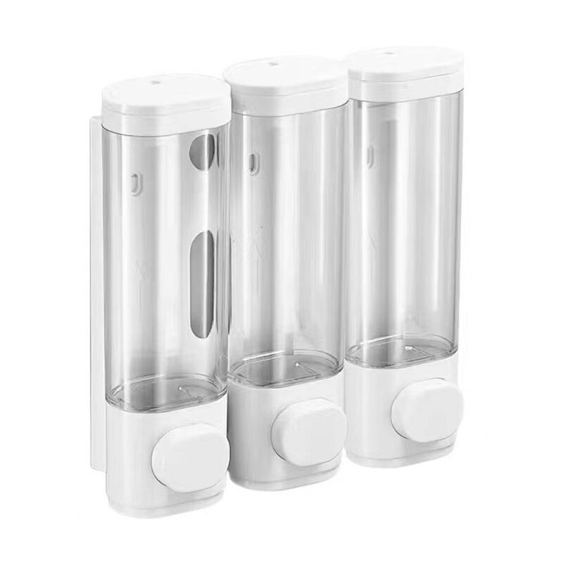 Lot de 3 distributeurs de savon, fixation murale, sans perçage, distribution uniforme de liquide, anti-fuite, convient pour shampooing, gel douche,