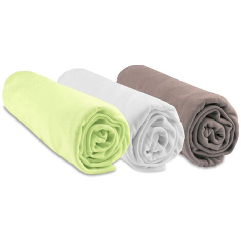 Lot de 3 Drap housse 60x120 Bébé Bambou Anis Blanc Taupe