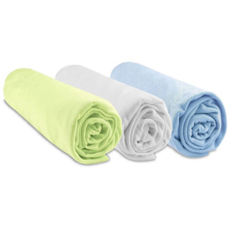 Lot de 3 Draps housse Bambou - 70x140 cm - Anis-Blanc-Ciel