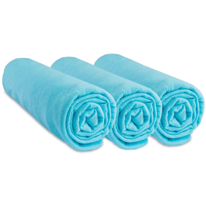 Bbla - Lot de 3 Draps housse Jersey 100% Coton - 70x140 cm - Turquoise