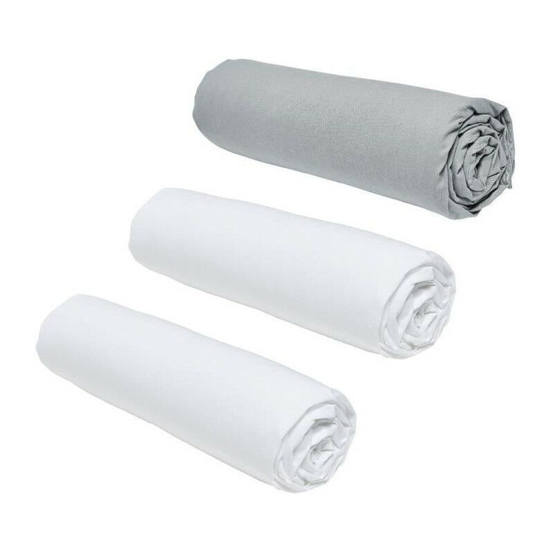 Today - Lot de 3 draps housses Essential - 160 x 200 cm - 2 personnes - 100% Coton - Craie/ Acier