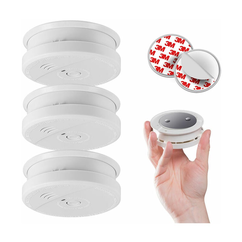 Evacuate - Lot de 3 détecteurs de fumée nf avec supports aimantés de fixation