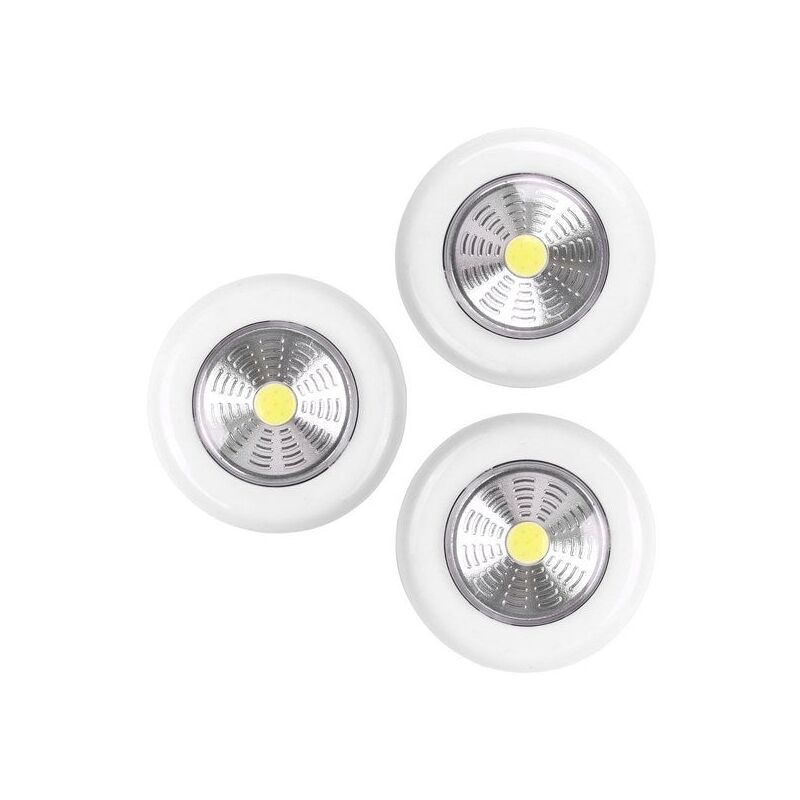 Lot de 3 éclairages bouton poussoir led à pile 3AAA blanc neutre - Sans Marque