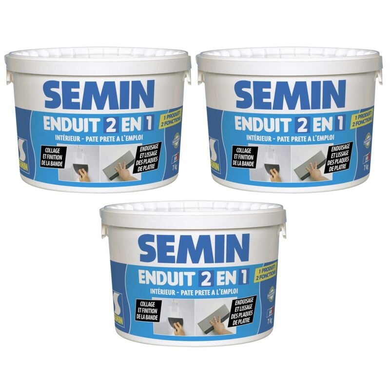 Semin - Lot de 3 enduits 2 en 1 multifonctions joint et lissage de la plaque de pâtre - intérieur - seau de 7 kg