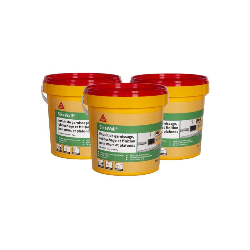 Lot de 3 enduits de garnissage Sika Sika Wall tout en 1 en pâte - 1,5kg - Blanc