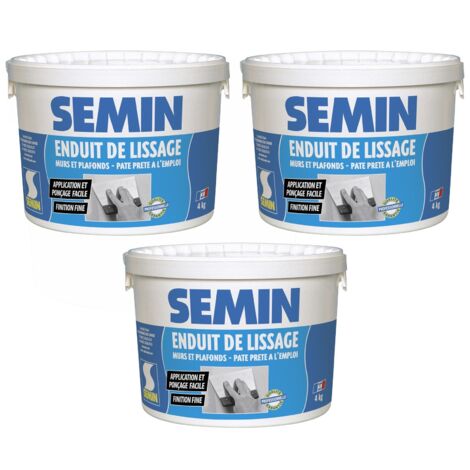Lot de 3 enduits de lissage en pâte pour murs et plafonds Semin - intérieur - Seau de 4 kg