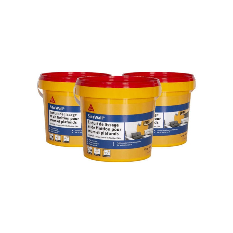 Lot de 3 enduits de lissage Sika Sika Wall et de finition en pâte - 1,5kg