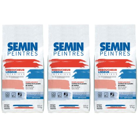 Lot de 3 enduits de rebouchage et lissage en poudre Reboucheur Semin - séchage rapide - intérieur - sac de 5 kg