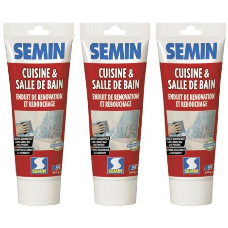 Lot de 3 enduits de rebouchage et rénovation spécial cuisine et salle de bain Semin - adapté aux pièces humides - tube de 330 g