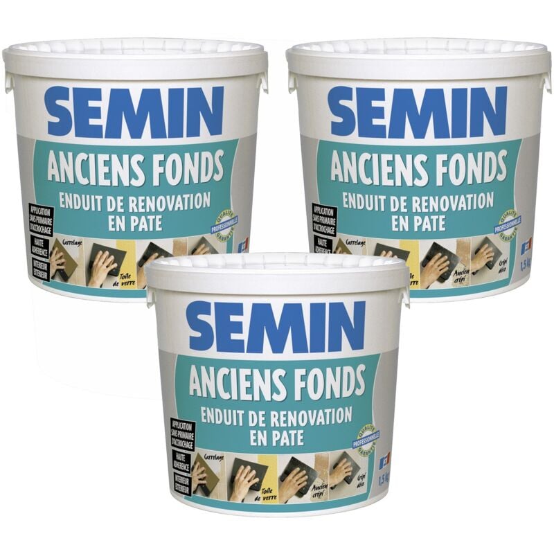 Lot de 3 enduits de rénovation pour les supports irréguliers Anciens Fonds Semin - spécial toile de verre, carrelage, peinture - intérieur/extérieur