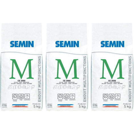 Lot de 3 enduits multifonctions CE 3000 Semin - pour coller, fixer, reboucher, aplanir, lisser et décorer - intérieur - sac de 5 kg