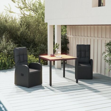 Lot de 3 Ensemble à manger de jardin avec coussins,Mobilier de salle à manger Noir HH33500