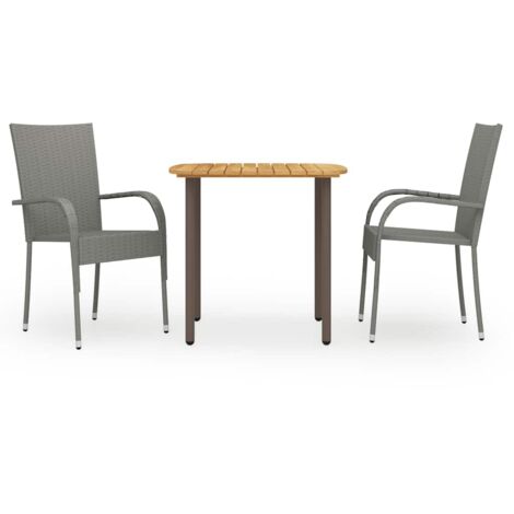 Lot de 3 Ensemble à manger,Mobilier de salle à manger de jardin Résine tressée Gris HH28231