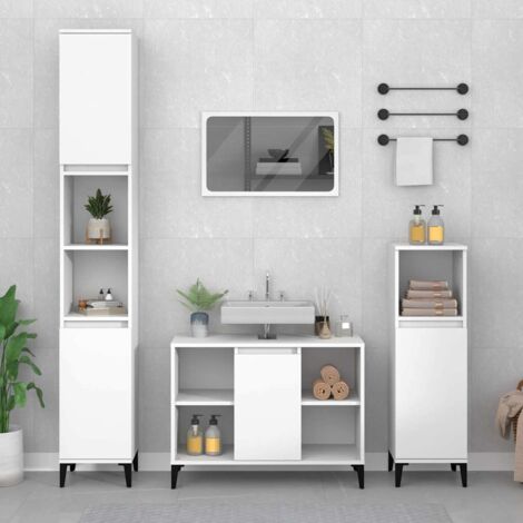 Lot de 3 Ensemble de meubles de salle de bain,Mobilier de Rangement de Toilette blanc bois d'ingénierie -90962
