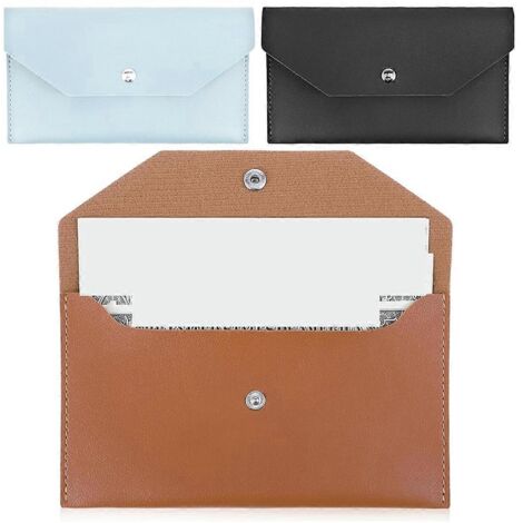 Lot de 3 enveloppes imperméables pour argent liquide, marron, noir et bleu.