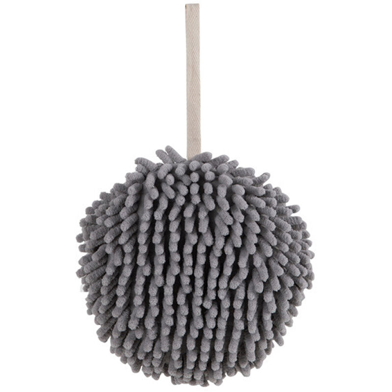 3 Pack Chenille Hanging Hand Towel Ball Quick Dry Handball Soft Towel for Kitchen Bathroom - Gray