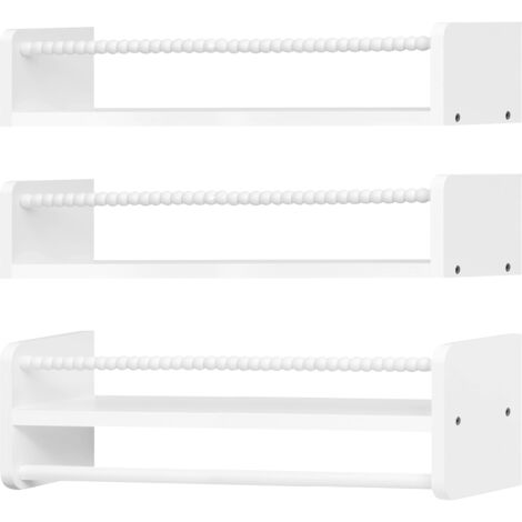 Lot de 3 Étagère Murale pour Enfant WOLTU, en Bois Massif, Étagère Livre Enfant avec Perles en Bois, Blanc, 50cm