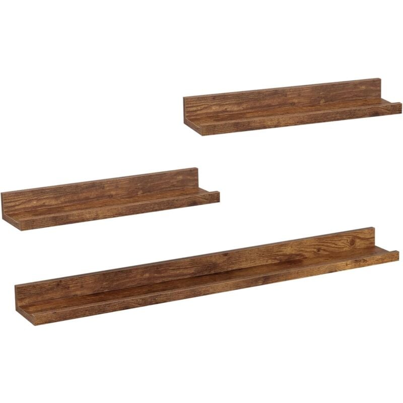 Woltu - Lot de 3 Étagère Murale Décoration Murale pour Cadre Photo, avec Rebord, Marron Rustique, 80cm