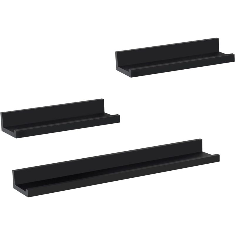 Woltu - Lot de 3 Étagère Murale Décoration Murale pour Cadre Photo, avec Rebord, Noir, 60cm