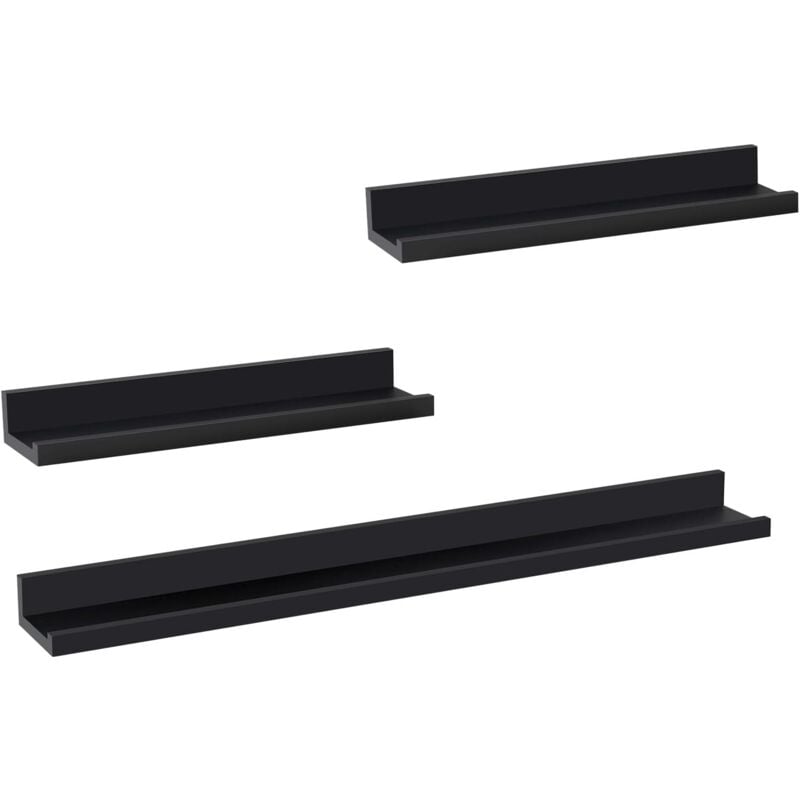 Lot de 3 Étagère Murale WOLTU, Décoration Murale pour Cadre Photo, avec Rebord, Noir, 80cm