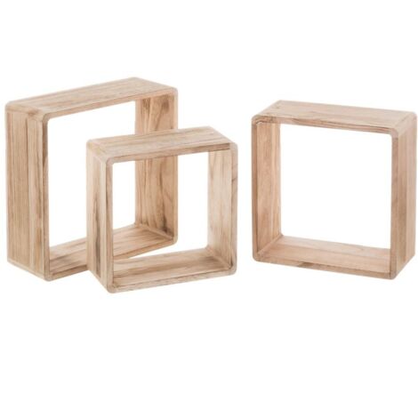 Set de 3 Étagères Murales en Bois Blanchi - 30x30x12cm