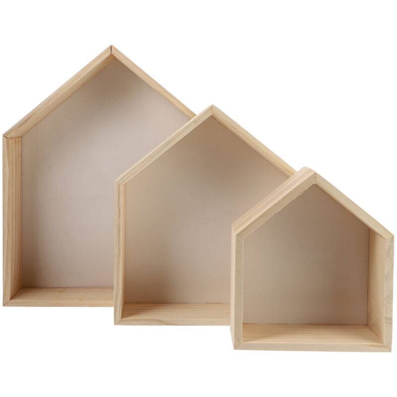 Lot de 3 étagères de rangement en bois en forme de maison, étagères murales multifonctions pour la maison