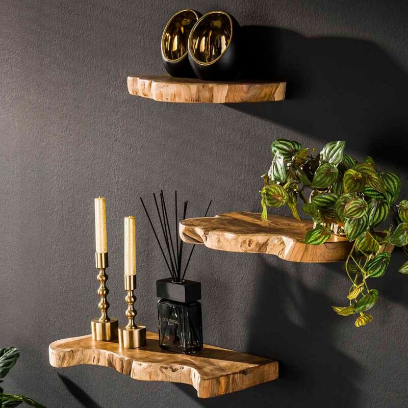 M&s - Lot de 3 étagères murales 25,45 et 55 cm en teck naturel M&s - Lot de 3 étagères murales 25,45 et 55 cm en teck naturel