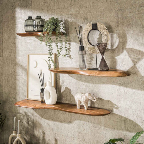 Lot de 3 étagères murales 60, 90 et 120 cm en bois d'acacia - AIKI