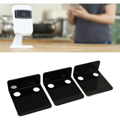 Lot de 3 étagères murales acrylique noir pour caméras de sécurité, téléphones et haut-parleurs, adhésif sans perforation avec clips et rubans.