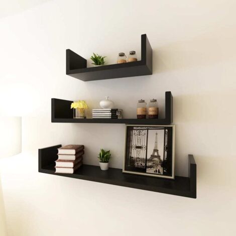 Lot de 3 Étagères murales Armoire murale Meuble Étagère Forme de U MDF Noir 92776