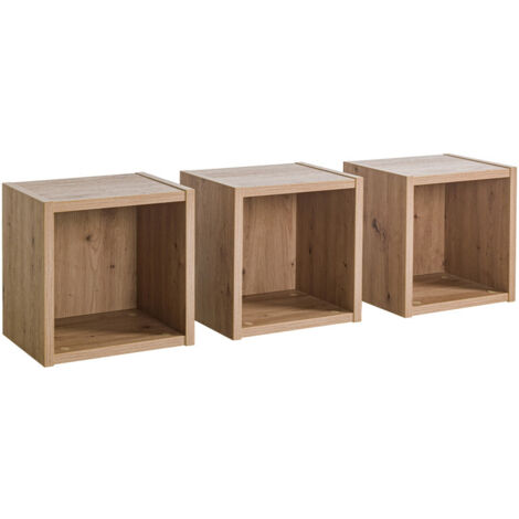 Lot de 3 étagères murales carrées décor chêne clair texturé – MILOS