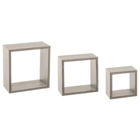 Lot de 3 Étagères Murales "Cube" 25cm Chêne Gris