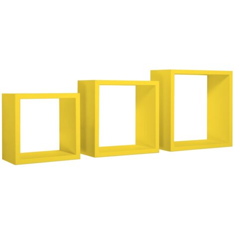 Lot de 3 étagères murales design cubique moderne Incubo - Jaune