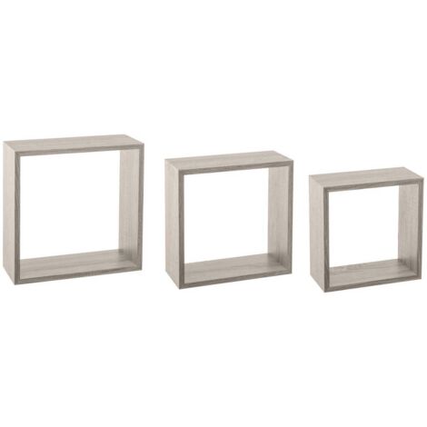 Lot de 3 Étagères murales flottantes Cubes coloris Chêne gris Fixations invisibles - Five