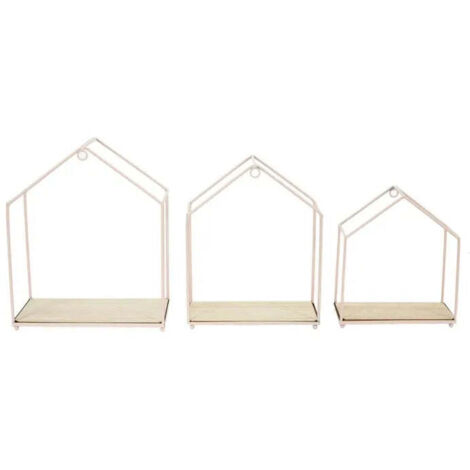 Lot De 3 Étagères Murales "maison" 28cm Rose