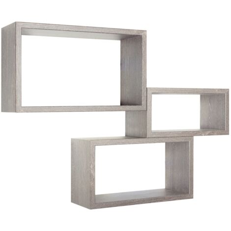 Lot de 3 étagères murales pour salon design cube rectangulaire Trittico - Gris