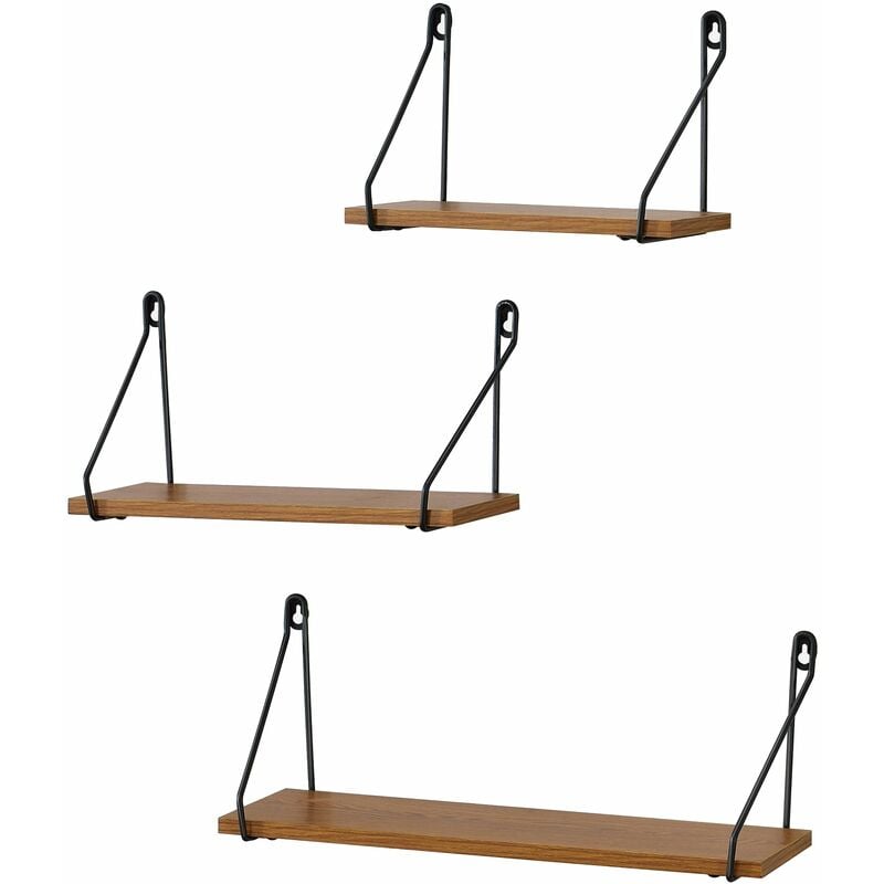 Helloshop26 - Lot de 3 étagères murales randers tailles différentes noir bois foncé