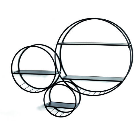 Lot de 3 étagères murales rondes en métal coloris noir - Longueur 90 x Hauteur 73 x Profondeur 15 cm -PEGANE-