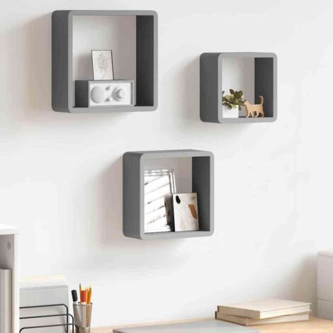 Lot de 3 Étagères murales sous forme de cube pour Salon Bureau Chambre Gris MDF -BV88207