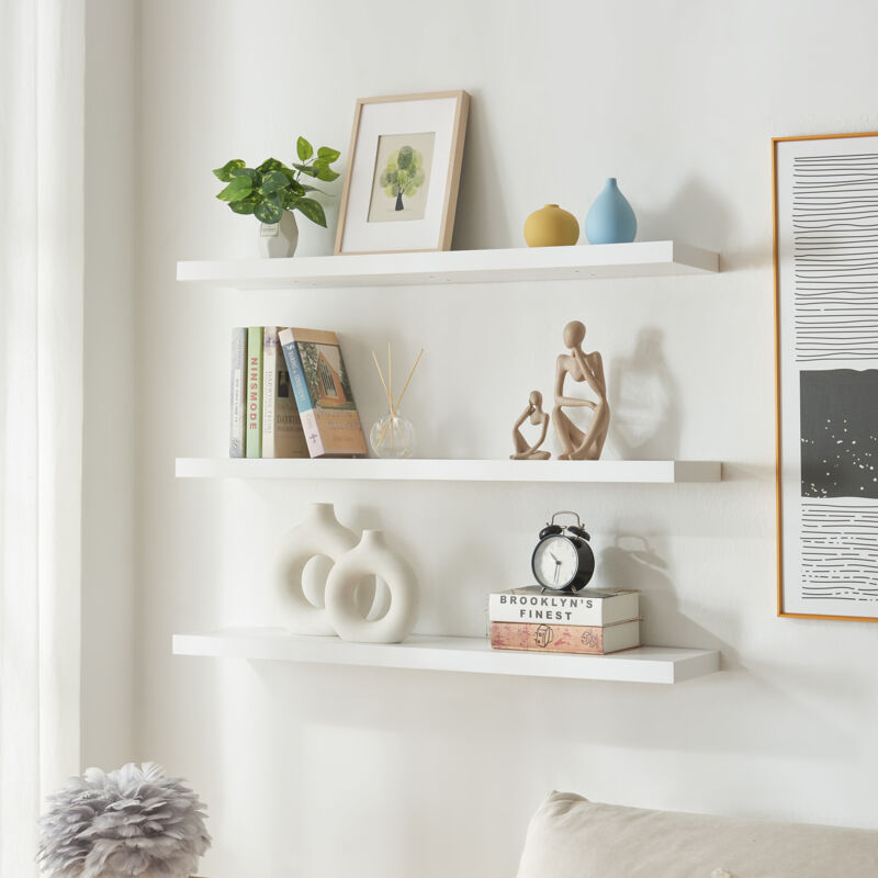 Lot de 3 étagères murales Stranda 100 x 20 x 4 cm blanc [en.casa]