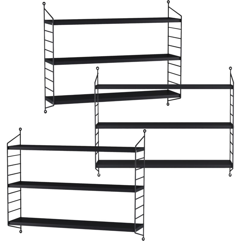 Lot de 3 étagères murales Strängnäs acier 50 x 60 x 15 cm noir [en.casa]