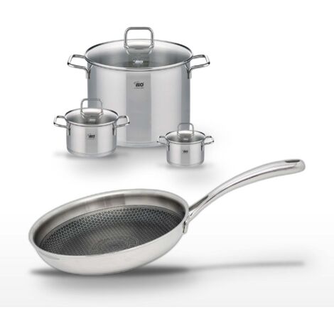 Lot de 3 faitouts 12/16/26 cm et poêle 28 cm Elo Relief Evolution
