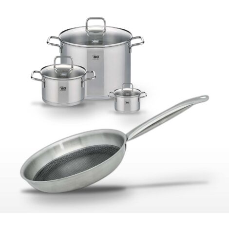 Lot de 3 Faitouts Elo Relief Solution 12/20/26 cm et Poêle 28 cm